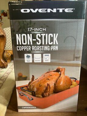 Ovente 17-Inch Non-Stick Copper Roasting Pan with Rack